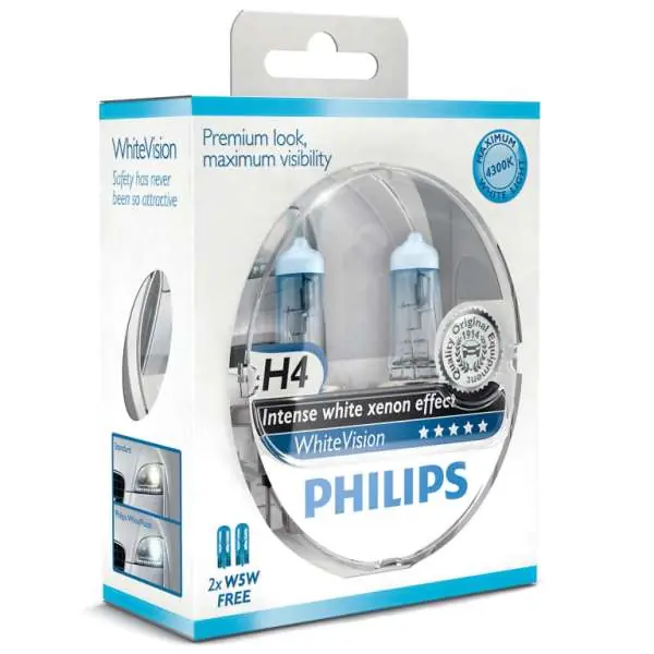 Jen Po Omezenou Doba Žárovky H4 Philips WhiteVision + 60% (2 ks) + parkovací žárovky W5W
