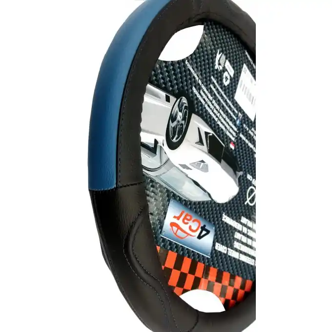 Víkendová Akce Kožený potah na volant 37 - 39 cm - černo / modrý - 4CAR