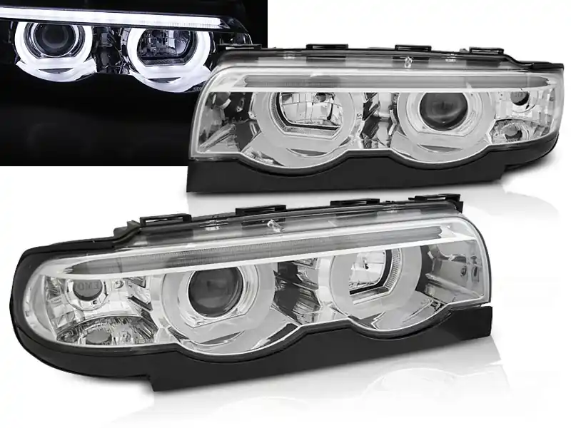 BMW E38 98-01 - přední chrom světla s 3D ANGEL EYES Levný