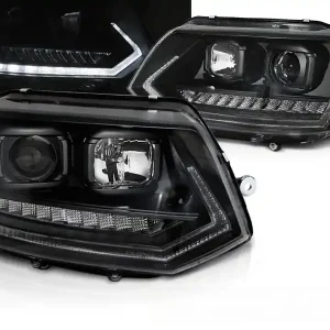 Výprodej VW T5 10-15 - přední černá světla s LED denním svícením a dynamickým blinkrem T6 look