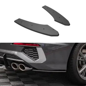 Víkendová Akce Audi S3 8Y Sedan, "Street Pro" boční difuzory pod zadní nárazník s křidélky, plast ABS bez povrchové úpravy, s červenou linkou, Maxton design