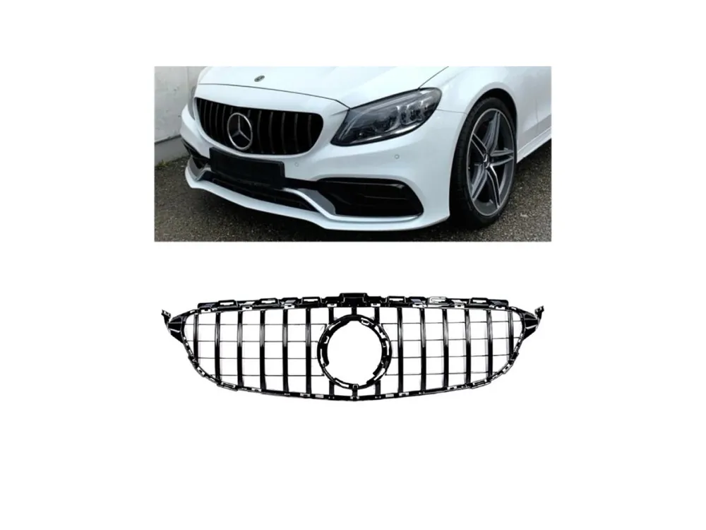 Novinka Přední maska MERCEDES C-Class (W205) Sedan (S205) T-Model (A205) Convertible (C205) Coupe Facelift 2018-2021 GT, leská černá