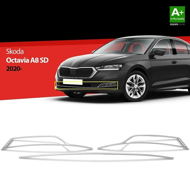Must-Have Nerezové rámečky předních mlhovek + lišta Škoda Octavia IV (2019 - 2024) - S DiZAYN